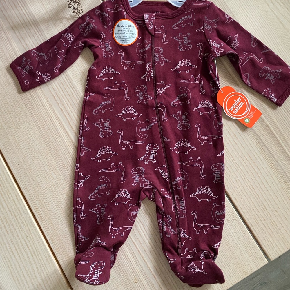 Maroon Dinosaur Sleep & Play Outfit 0-3m NWT